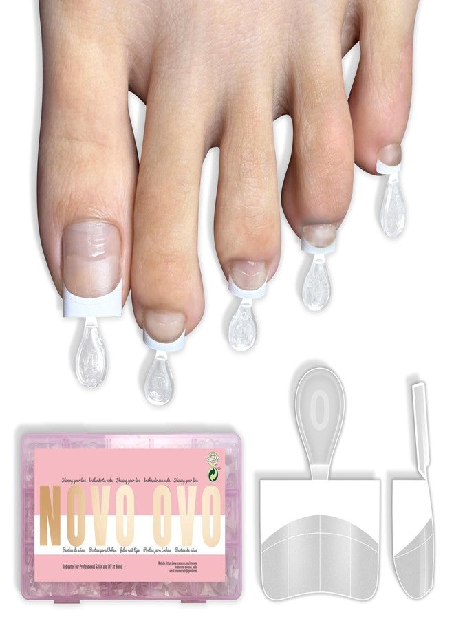 NOVO OVO White French Tip Half Cover Toe Nail Tips, Clear Soft Gel with Auxiliary Line for Fake False Toenail Extension, Sharp Square Medium Wide for Men Women Acrylic pedicure x15 Sizes 240 Pcs - Image 1